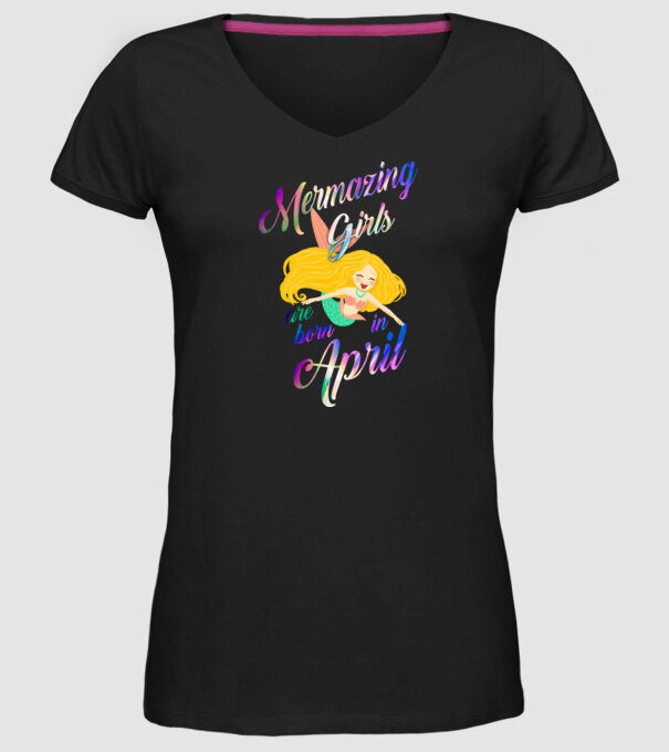 Mermazing girls are born in april model negru pe tricou