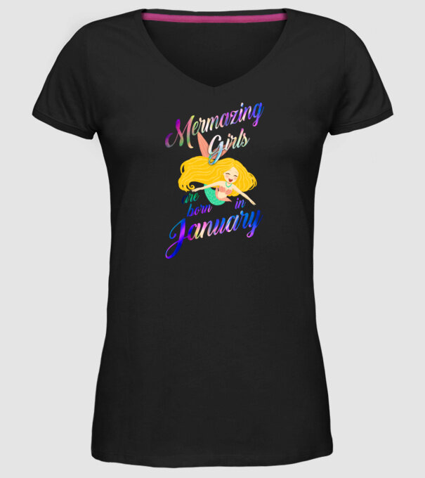Mermazing girls are born january model negru pe tricou