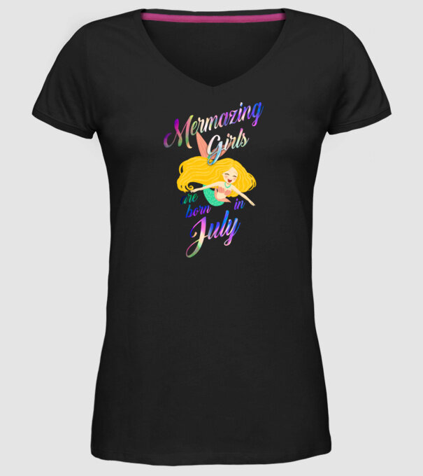 Mermazing girls are born july model negru pe tricou
