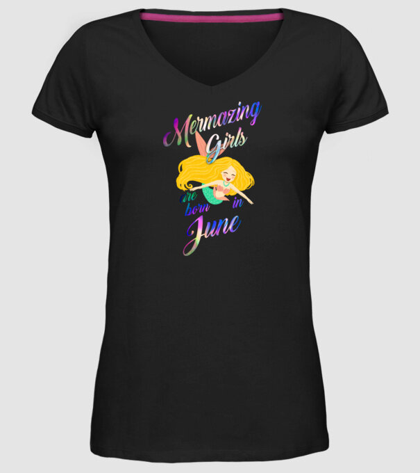 Mermazing girls are born june model negru pe tricou