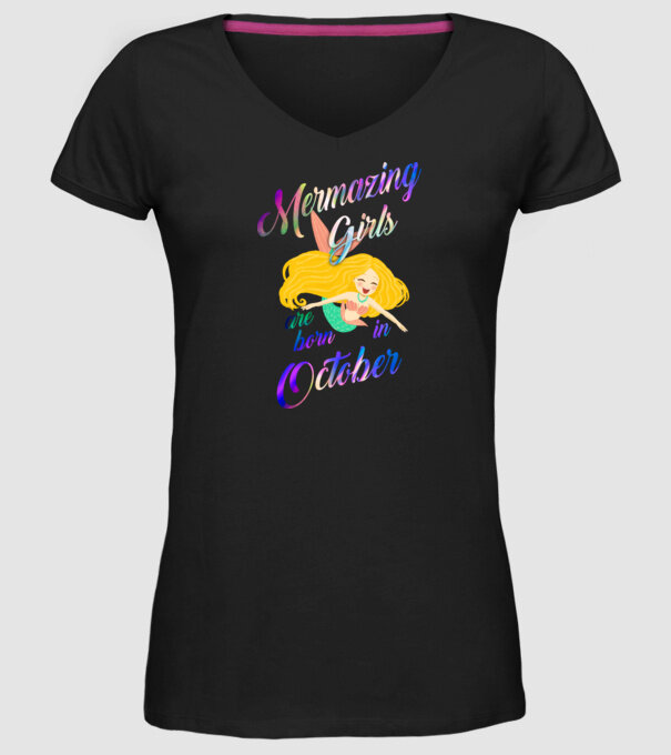 Mermazing girls are born october model negru pe tricou