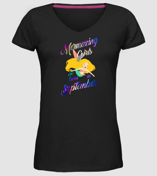 Mermazing girls are born september model negru pe tricou