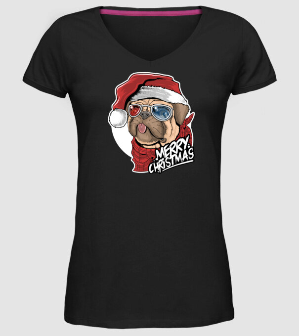 Merry Christmas Mopsz model negru pe tricou