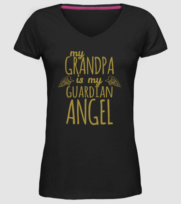 My grandpa is my guardian angel model negru pe tricou