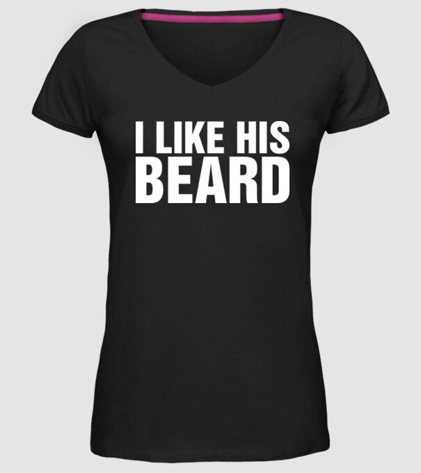Motiv cuplu I like his beard model negru pe tricou