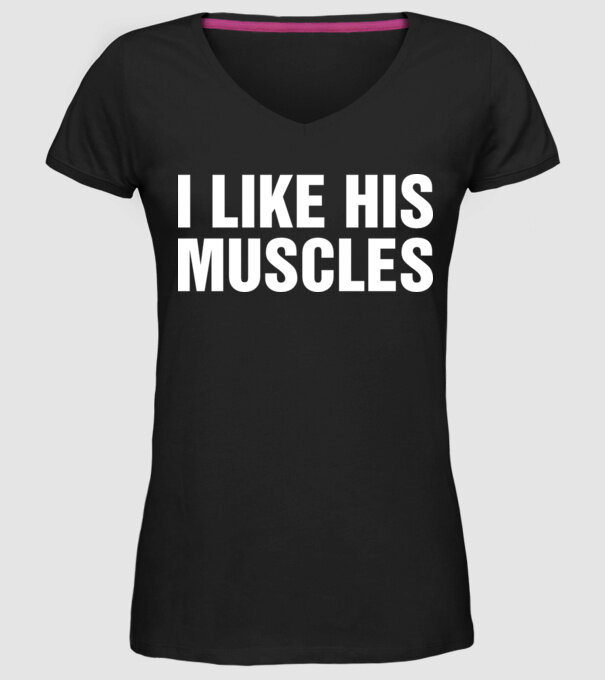 Motiv cuplu I like his muscles model negru pe tricou