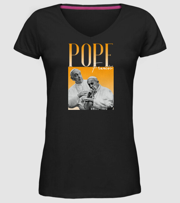 Pope Frances 90s poster model negru pe tricou