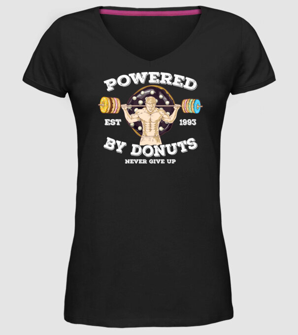 Powered by donuts model negru pe tricou