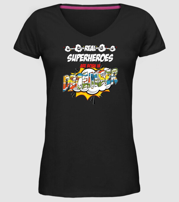 real superheroes are born in december model negru pe tricou