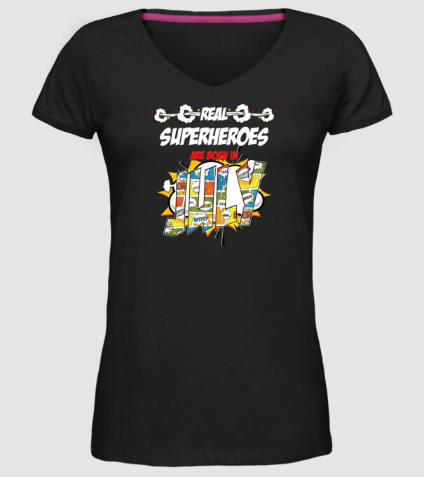 real superheroes are born in july model negru pe tricou