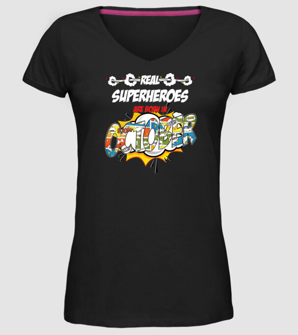 real superheroes are born in october model negru pe tricou