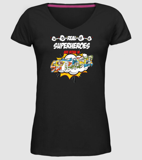 real superheroes are born in september model negru pe tricou