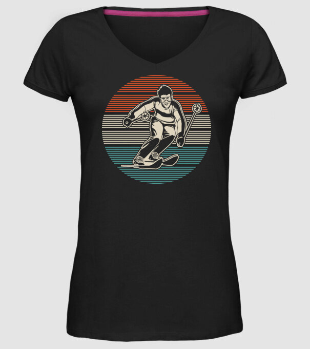 Retro circle ski model negru pe tricou