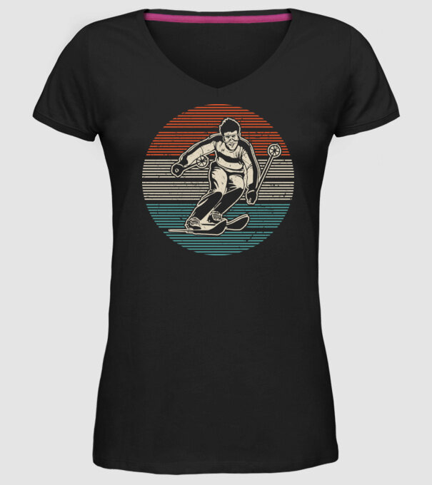 Retro circle ski textured model negru pe tricou