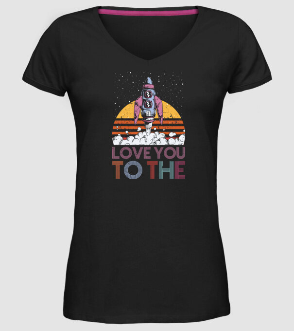 Retro vintage love you to the moon and back ROCKET model negru pe tricou
