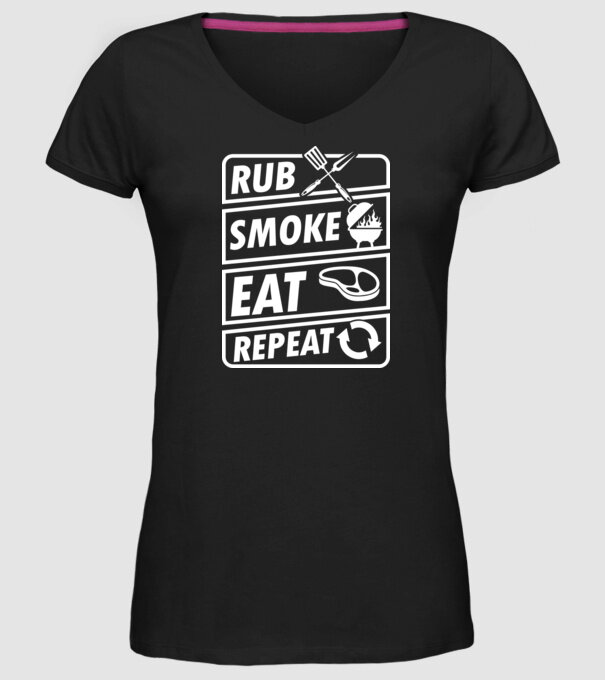 Rub Smoke Eat Repeat model negru pe tricou