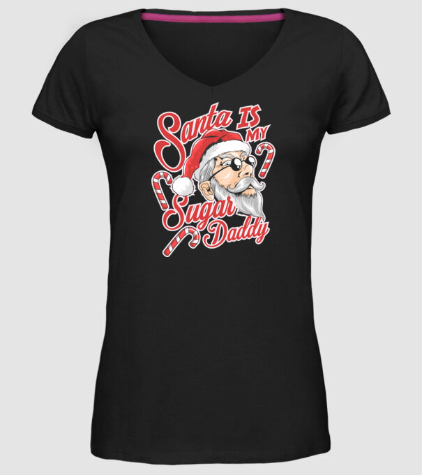 Santa is my sugar daddy model negru pe tricou