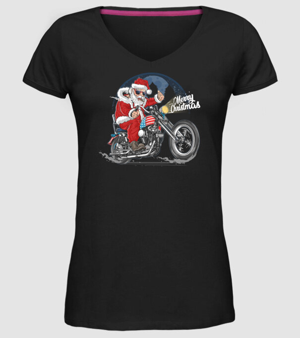 Santa Motocicletă Merry Christmas model negru pe tricou