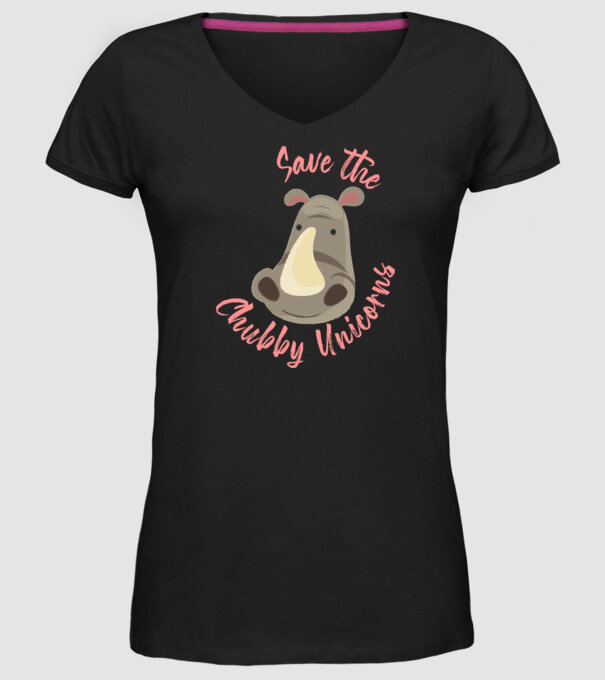 Save the chubby unicorns model negru pe tricou