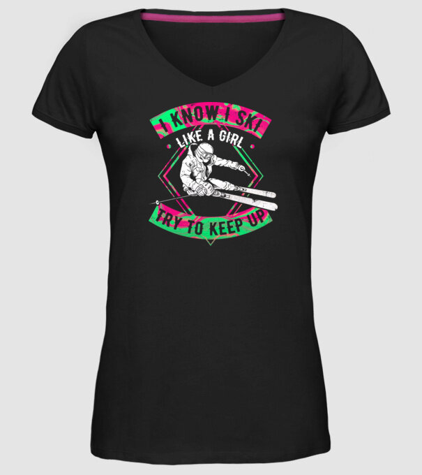 Skiing like a girl model negru pe tricou