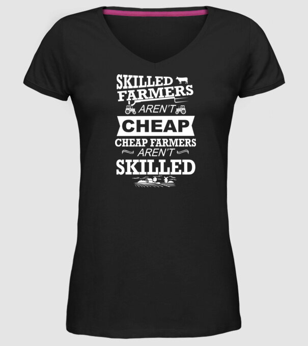 'Skilled farmers aren''t cheap Cu tractor' model negru pe tricou