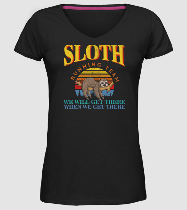 sloth running team retro model negru pe tricou