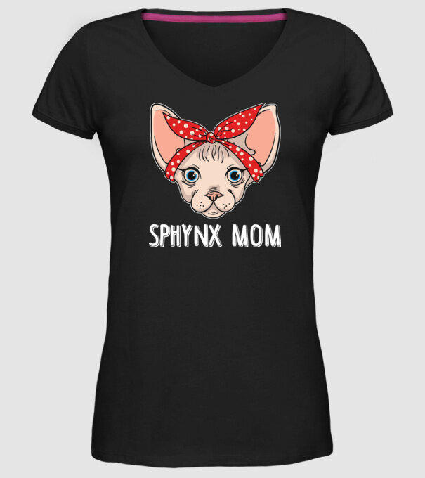sphynx mom model negru pe tricou