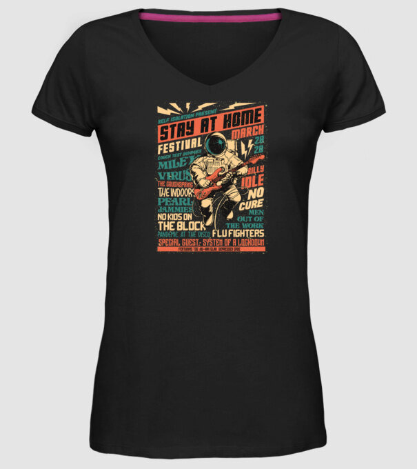 Stay at home festival model negru pe tricou