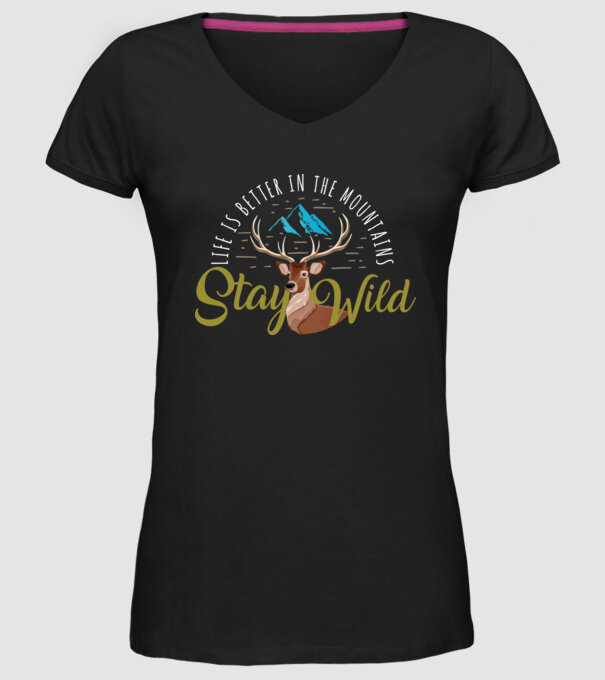 Stay wild model negru pe tricou