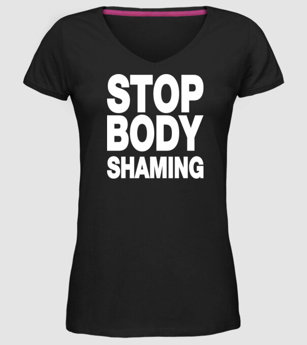 Stop body shaming helvetica model negru pe tricou