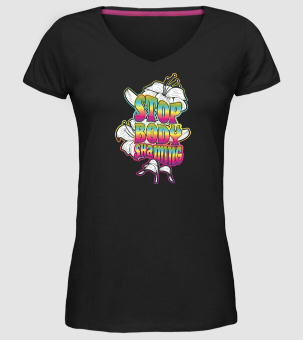 Stop body shaming lily model negru pe tricou