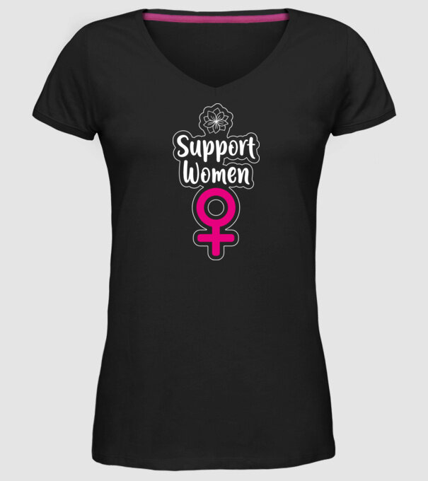 Support Women model negru pe tricou