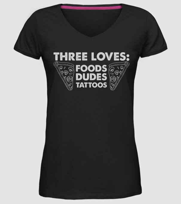 Three loves model negru pe tricou