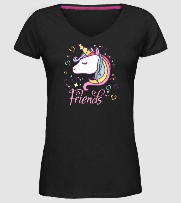 Unicorn Friend model negru pe tricou