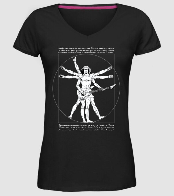 Vitruvius Guitar model negru pe tricou