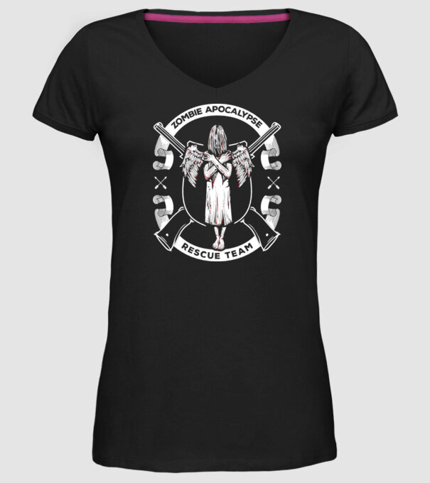 Zombie apocalypse rescue team angel model negru pe tricou