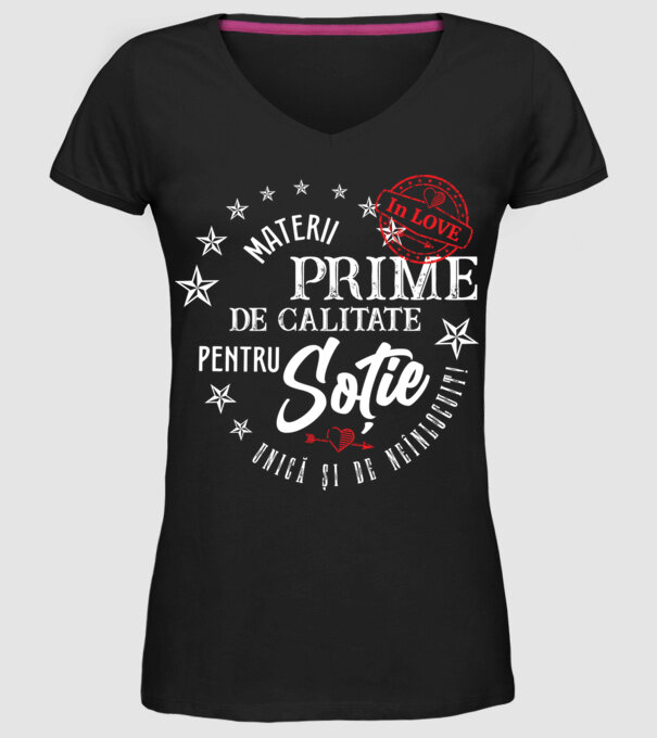 00_Materii prime de calitate pentru soție model negru pe tricou