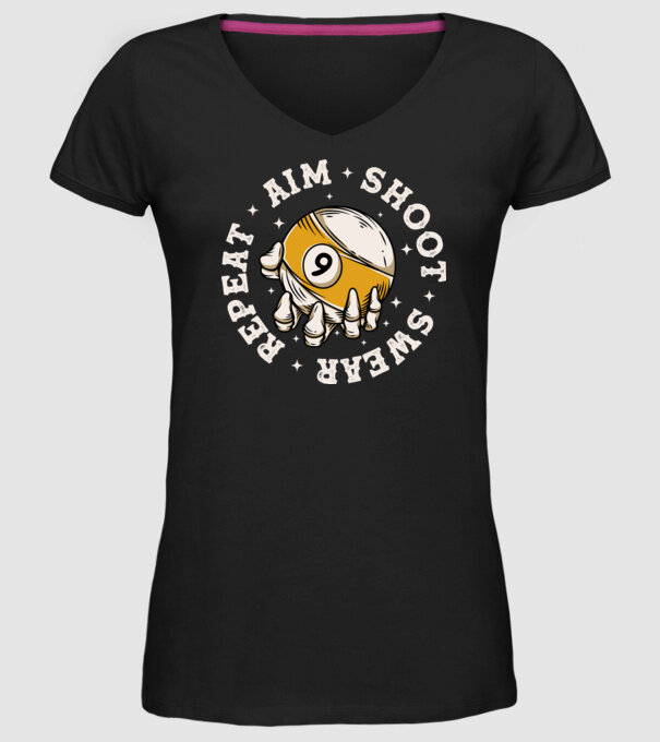Aim Shoot Swear Repeat Biliard model negru pe tricou