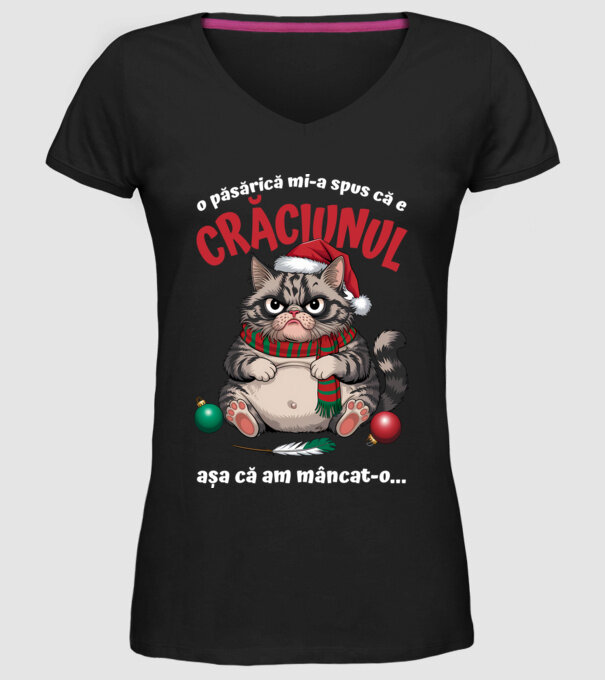 Am mâncat pasărea Crăciun pisică Negru model negru pe tricou