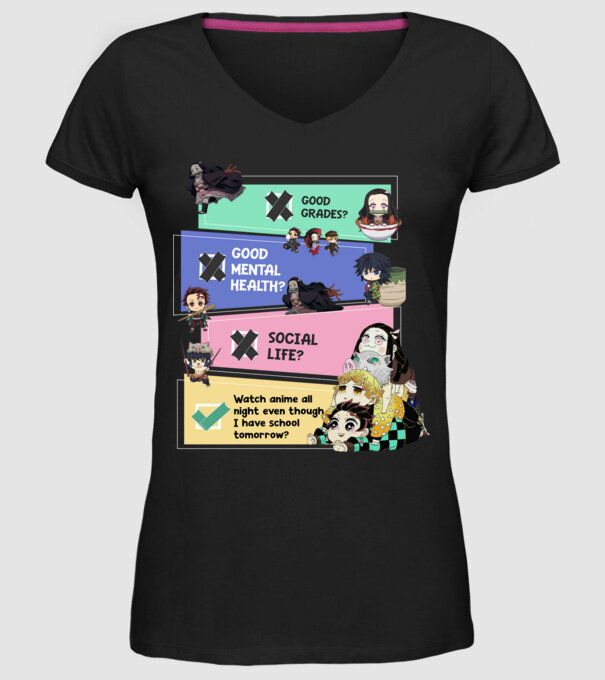 Anime check Demon Slayer model negru pe tricou