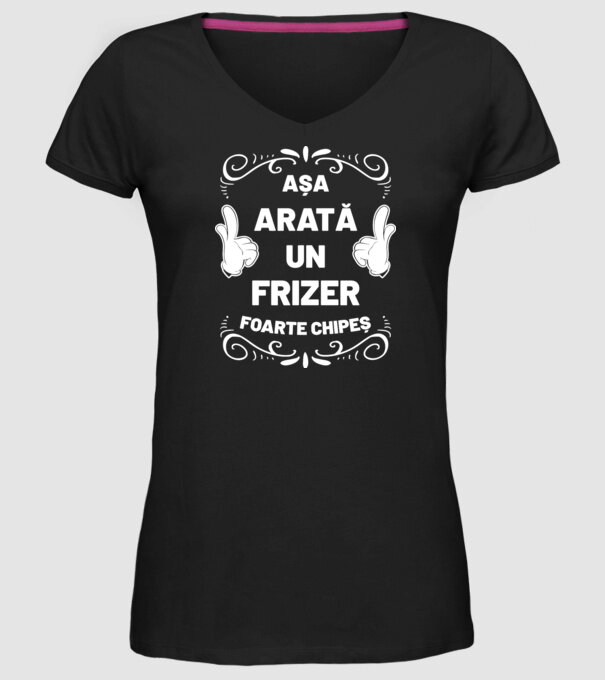 Așa arată un frizer foarte chipeș model negru pe tricou