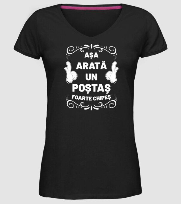 Așa arată un POȘTAȘ foarte chipeș model negru pe tricou