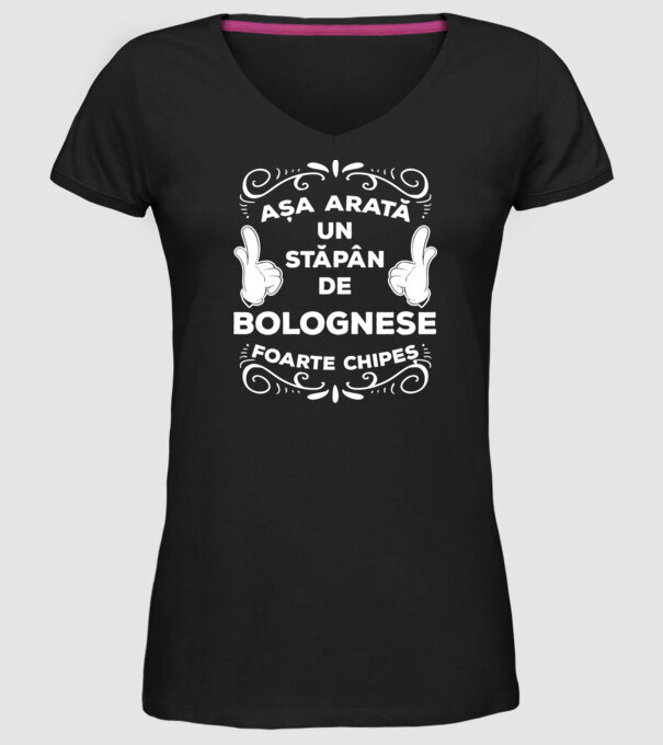 Așa arată un stăpân de Bolognese foarte chipeș model negru pe tricou