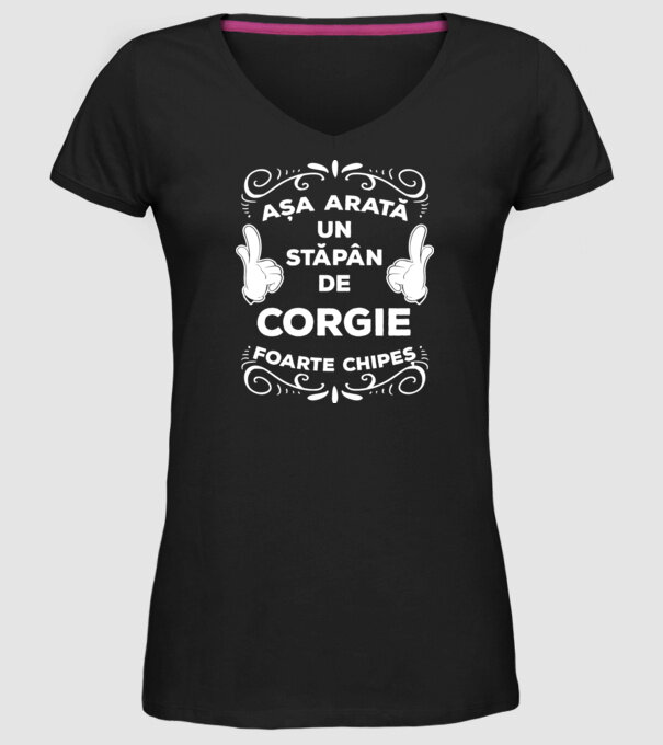 Așa arată un stăpân de Corgie foarte chipeș model negru pe tricou