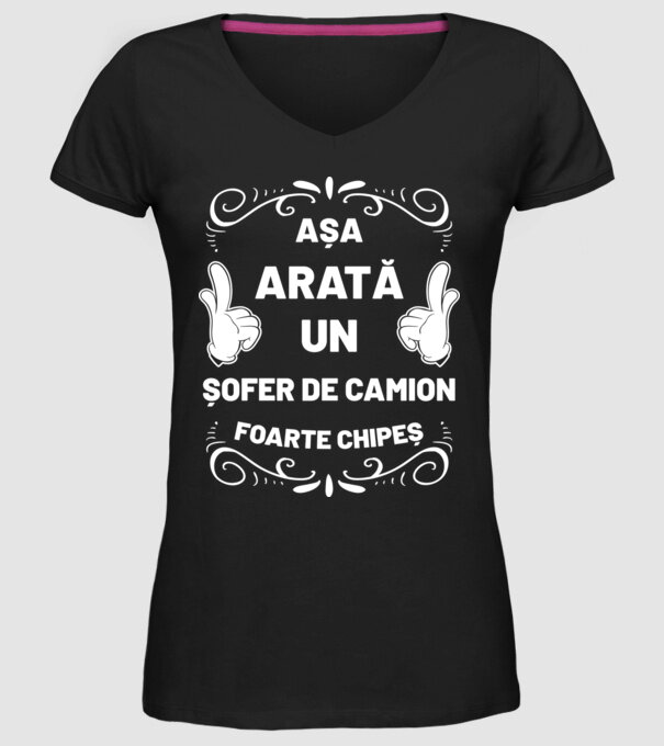 Așa arată un șofer de camion foarte chipeș model negru pe tricou
