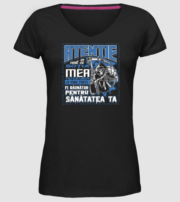 Atenție Am venit cu soția mea model negru pe tricou