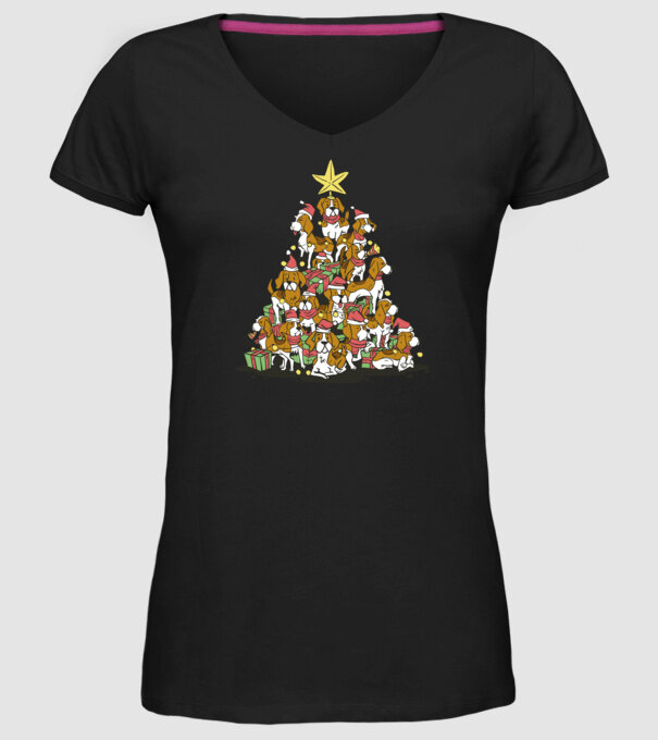 beagle christmas tree model negru pe tricou