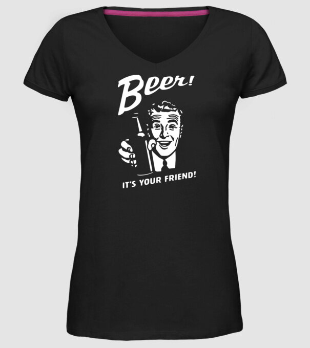 beer is your friend model negru pe tricou
