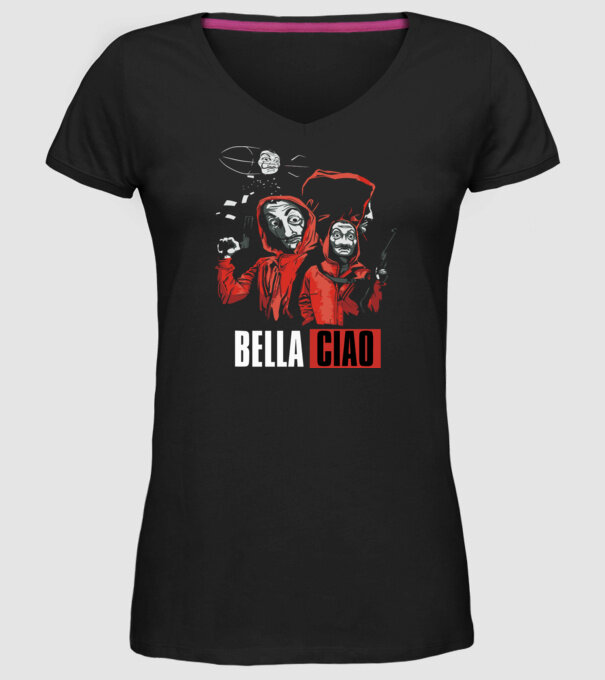 bella ciao money heist model negru pe tricou