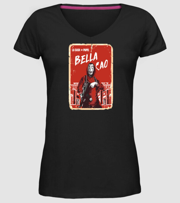 bella ciao poster retro model negru pe tricou